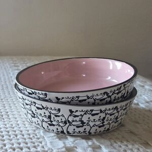 Spectrum Designz Meow Cat Faces Pink White Small Pet Bowl Dishes Set
